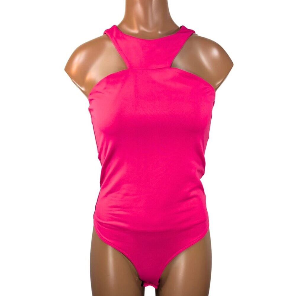 ADREAMLY Small Pink Sleeveless Cutout Halter Soft Stretch Bodysuit